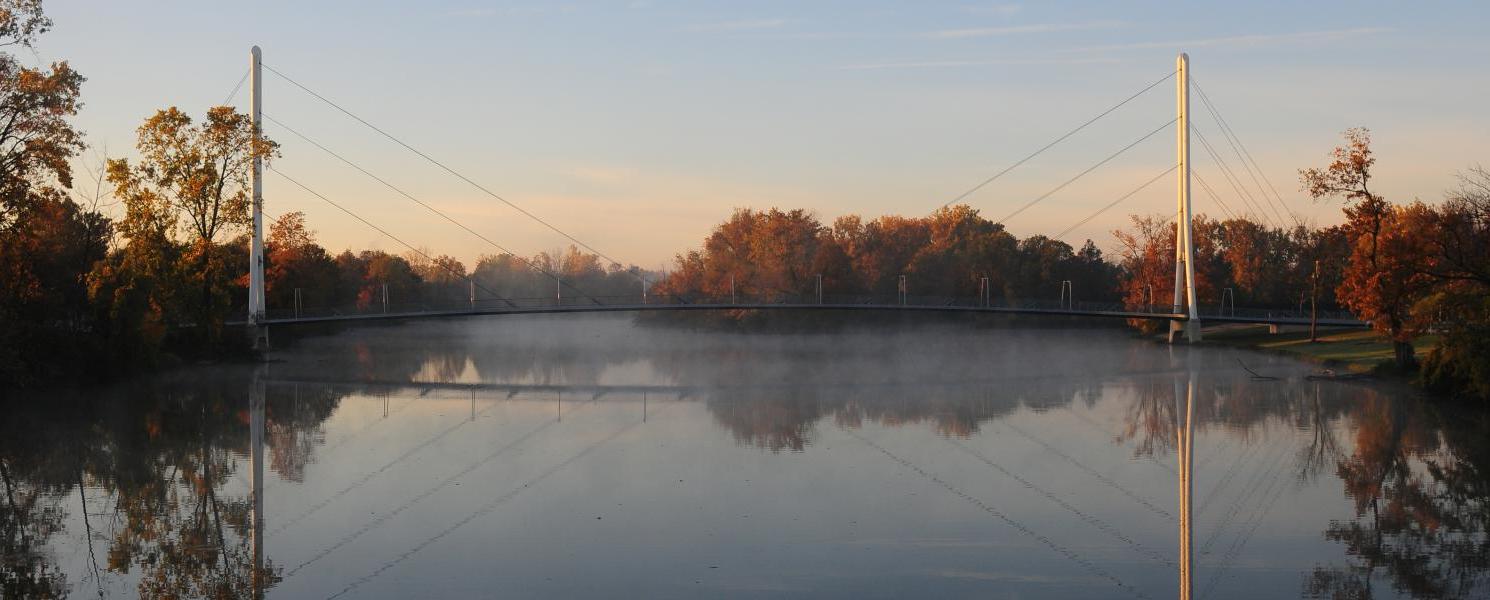 Ron Venderly Family Pedestrian bridge at sunrise.